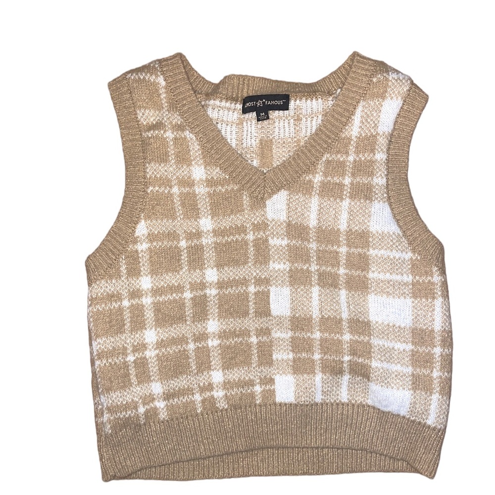Almost Famous Tan and White Sweater Vest M